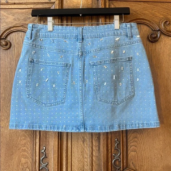 NWT Gianni Bini Rhinestone Mini Denim Skirt - Picture 7 of 12